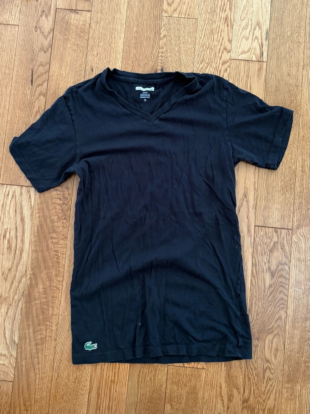 Lacoste Black V-Neck Short Sleeve Tee with Croc Logo